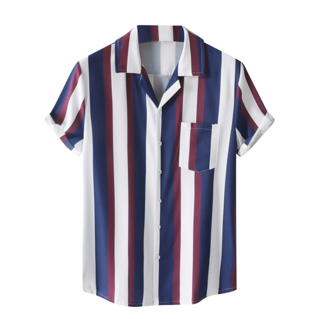 Ryrjj Men Fashion Hippie Shirts Short Sleeve Casual Colorful Vertical Striped Button Down Shirts 