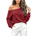thumbnail image 6 of Tqcoqu Off the Shoulder Fuzzy Fleece Pullover Tops for Women, Long Sleeve Solid Color Loose Casual Warm Top, 2026 Fall Winter Fashion Clothes, 6 of 9