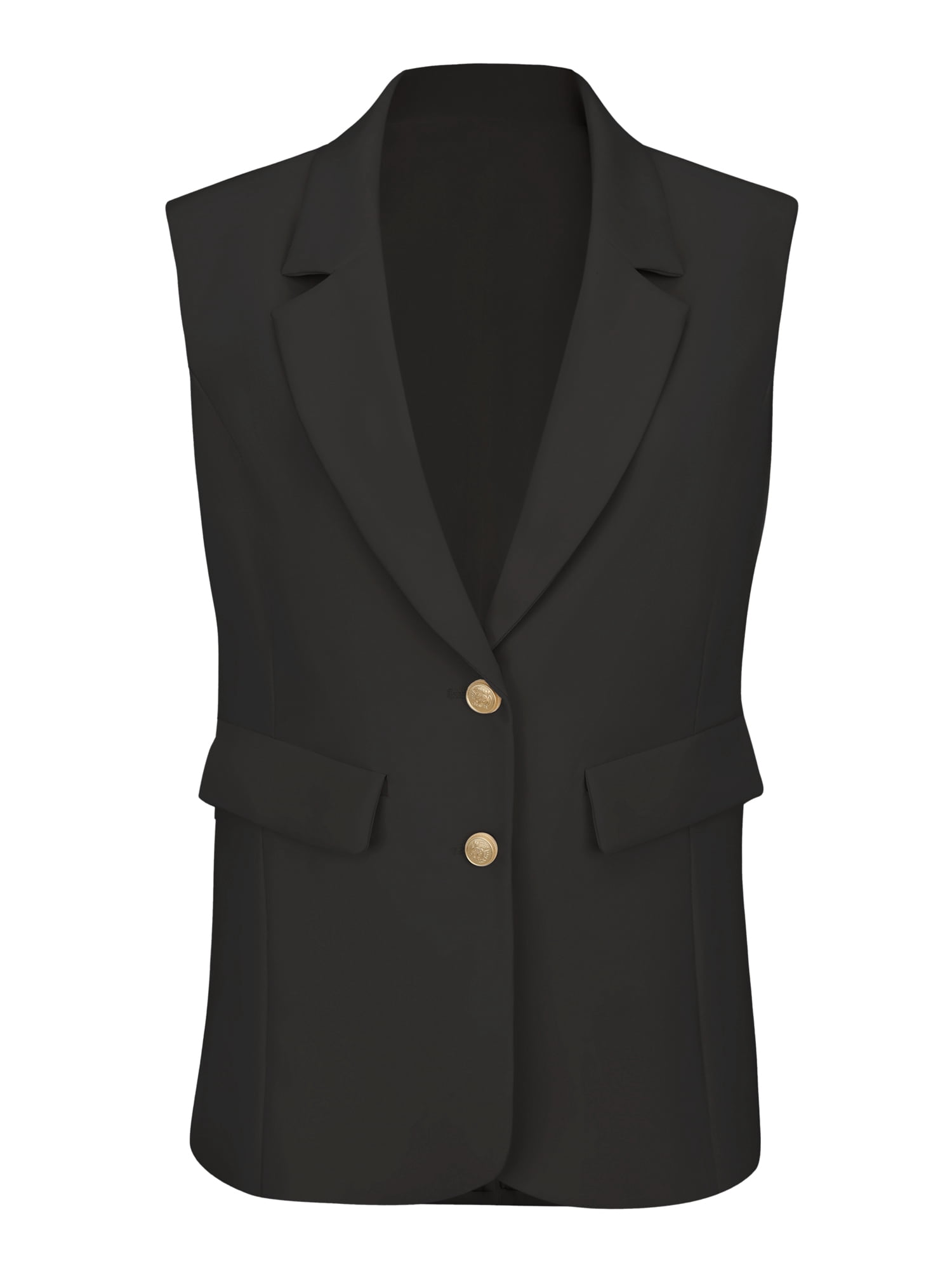 DARING DIVA Women's Sleeveless Vest Notch Lapel Suit Jacket with Pockets XL Black
