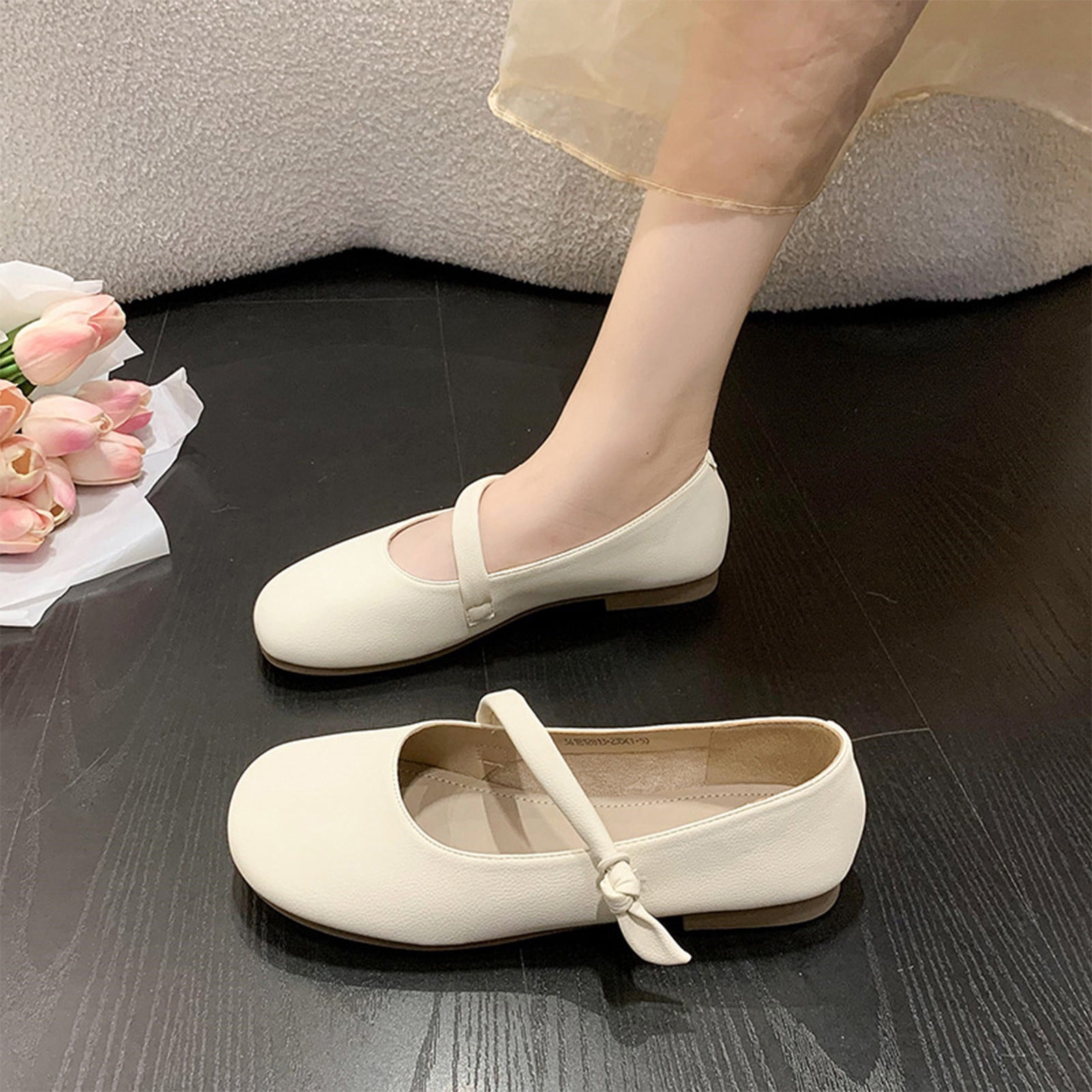 Tuphregyow Women's Retro British Style Leather Shoes 2023 Spring Fall Collection, Korean Inspired Flat Bottom with Internet Personality, Trendy Gift for Outdoor, Office, Dressy Wear White 39