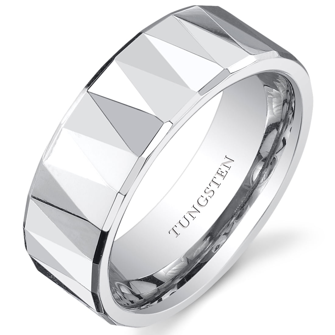8mm Multi Faceted Tungsten Ring Wedding Engagement Band Polished Finish 