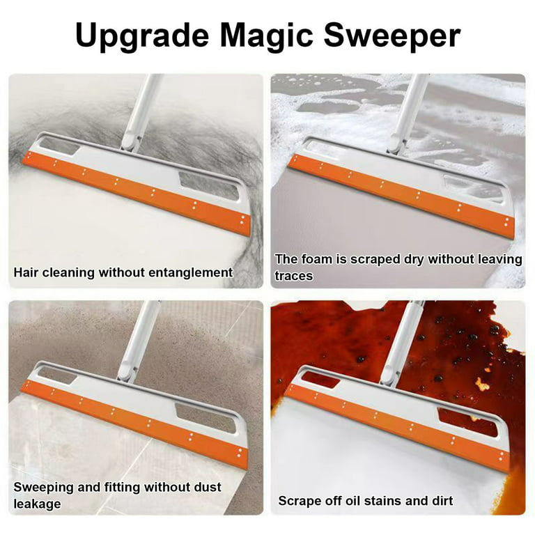 Rubber Magic Broom, Multifunction Scraping Silicone Broom Sweeper with 59  Long Handle, Squeegee Broom for Floor Bathroom Kitchen Shower Tile Pet Hair