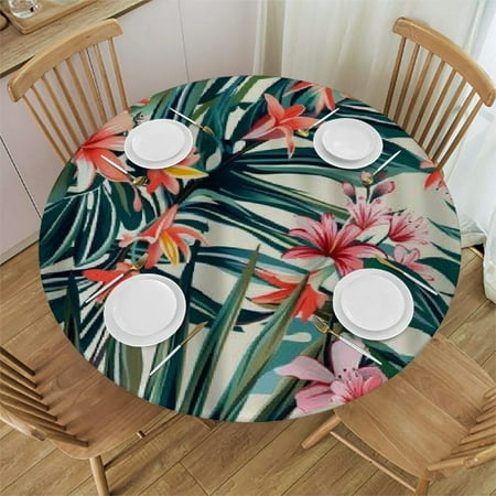 

SHERONV Floral Print Tropical Maximalism Round Table Cover Stain Resistant Washable Indoor Outdoor Tablecloth Kitchen Dining Wedding Parties Table Cloth 100% Polyester Fiber 31-35