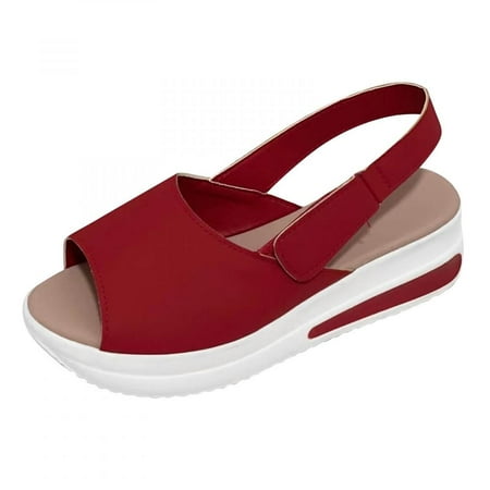 

Homedles Sandals Women- Gift for women Open Toe Comfortable Casual Wedge Summer Platform Sandals Red
