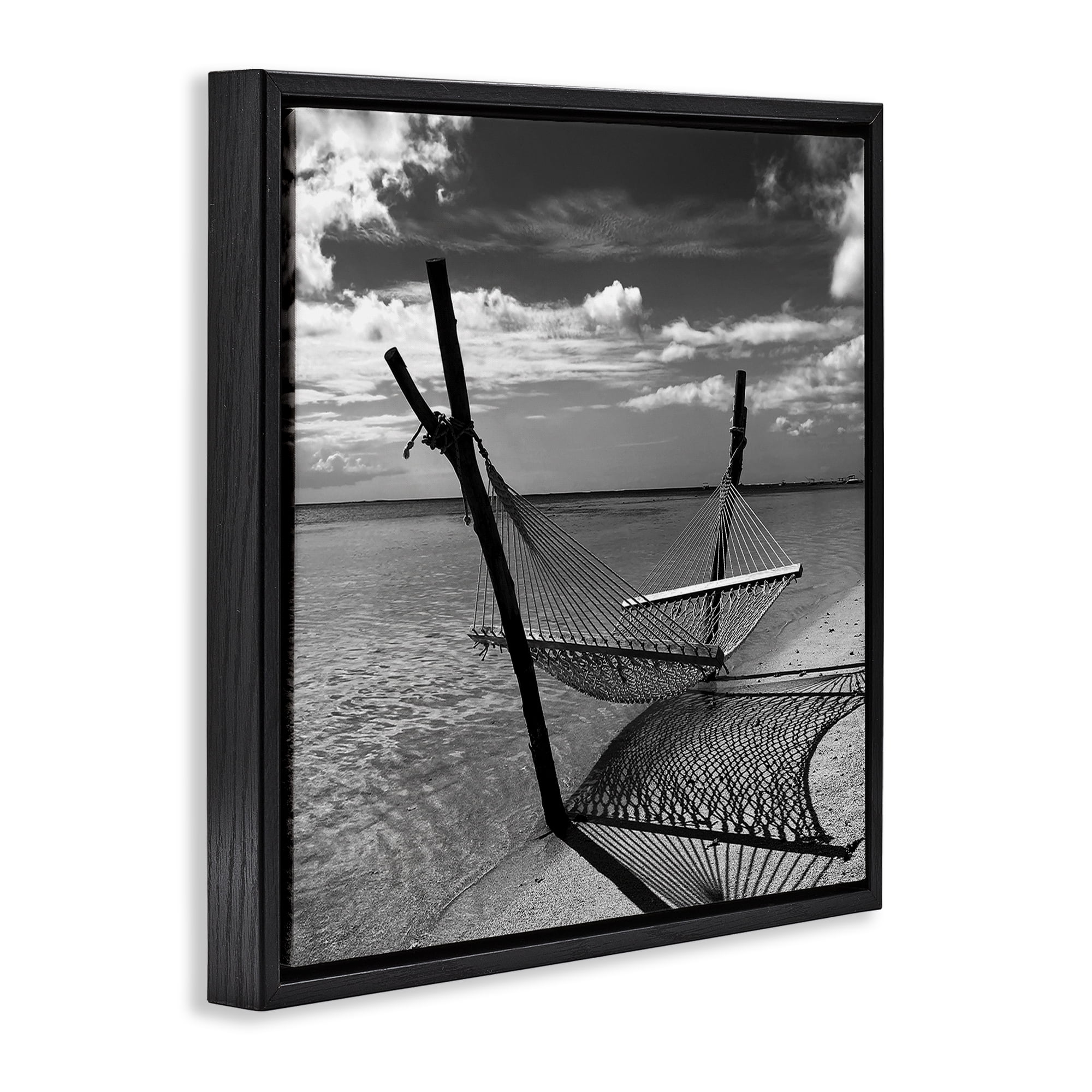 Stupell Industries Windward Beach Hammock Coastal Photography Black Floater Framed Canvas Art Print Wall Art, 18 x 18
