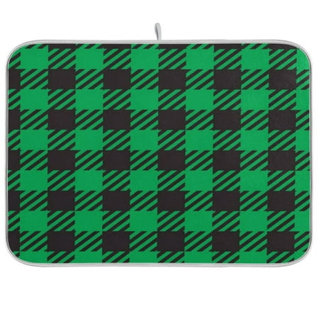

Dish Drying Mat 18 x 24 Highly Absorbent Microfiber for Dishes Utensils Green Tartan