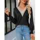 thumbnail image 4 of Blusa informal de manga larga con escote en V y encaje para mujer, 4 of 6