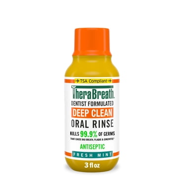 TheraBreath Deep Clean Antiseptic Mouthwash, Antigingivitis, Fresh Mint Flavor Dentist Formulated, Alcohol Free, TSA Compliant Travel Size, 3 fl oz