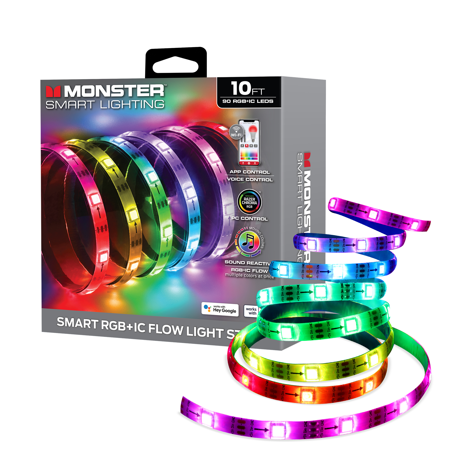 Monster Smart Indoor LED Strip Lights, 10ft Multicolor, Sound Reactive photo 8