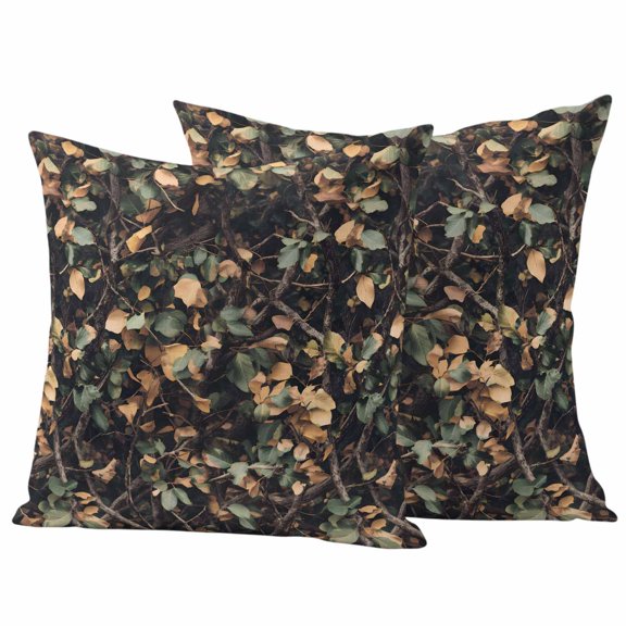 Withered Leaves Retro Outdoor Waterproof Pillow Covers, Green Yellow Botanical Decorative Square Throw Pillowcase Sofa Cushion Sham for Patio/Couch/Chair, 20"x20" 2 Pack