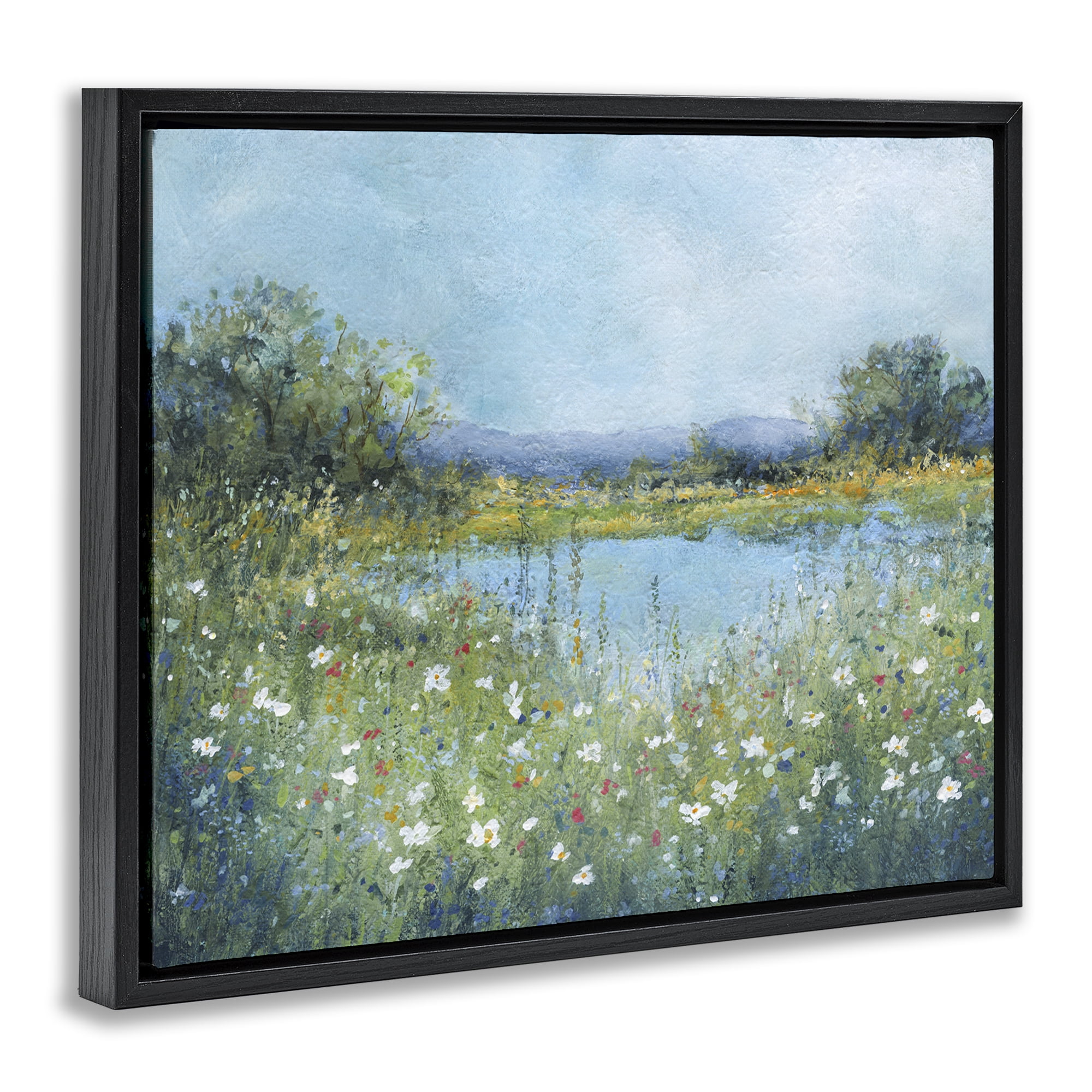 Stupell Industries Impressionist Meadow Surrounding Pond Black Framed Floater Canvas Wall Art, design by Carol Robinson