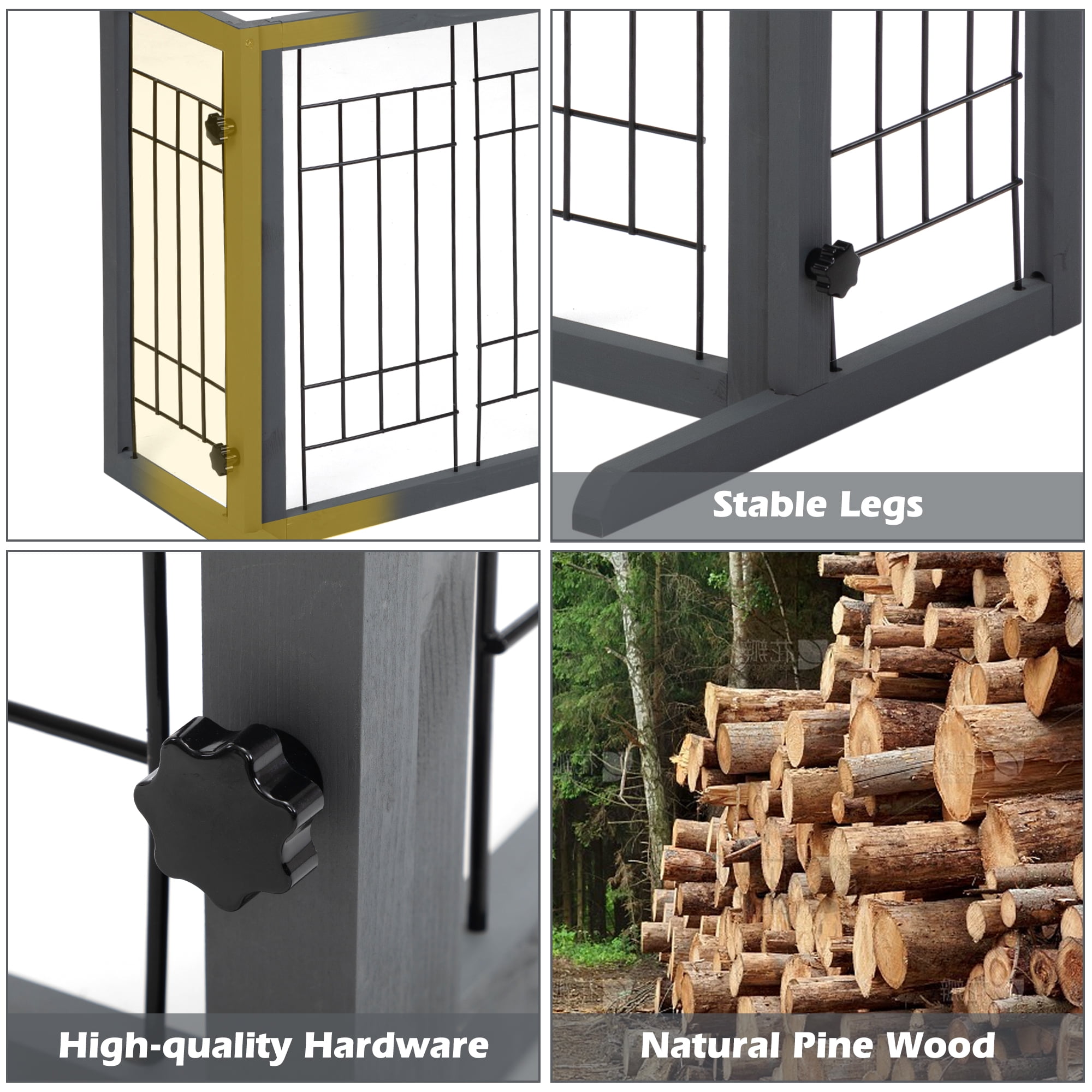 Coziwow Freestanding Wood Pet Gate, 38"-71" Sturdy Solid Wood Dog Gate for The House, Doorway, Stairs, Pet Puppy Safety Fence, Grey