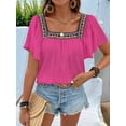 thumbnail image 2 of Mexican Shirts for Women Boho Embroidered Short Butterfly Sleeve Square Neck Loose Blouses Tees Rose Red M, 2 of 8