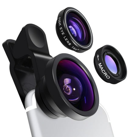 Universal Black Mobile Phone Camera Lens Wide+Macro+Fisheye Lenses Clip-on Telescope for iPhone /