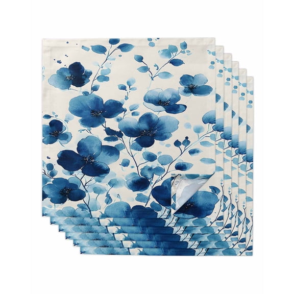 nqOlkjepod Blue Spring Floral Cloth Napkins Set of 6 Reusable Dinner Napkins, Vintage Botanical Garden Flower Cocktail Napkin Washable Table Napkins for Wedding/Holiday Party/Baby Shower 20"x20"