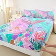 thumbnail image 3 of Feelyou Sea Mermaid Princess Bed Sheets, Blue Pink Fish Scale King Sheets, 4pcs, 3 of 7