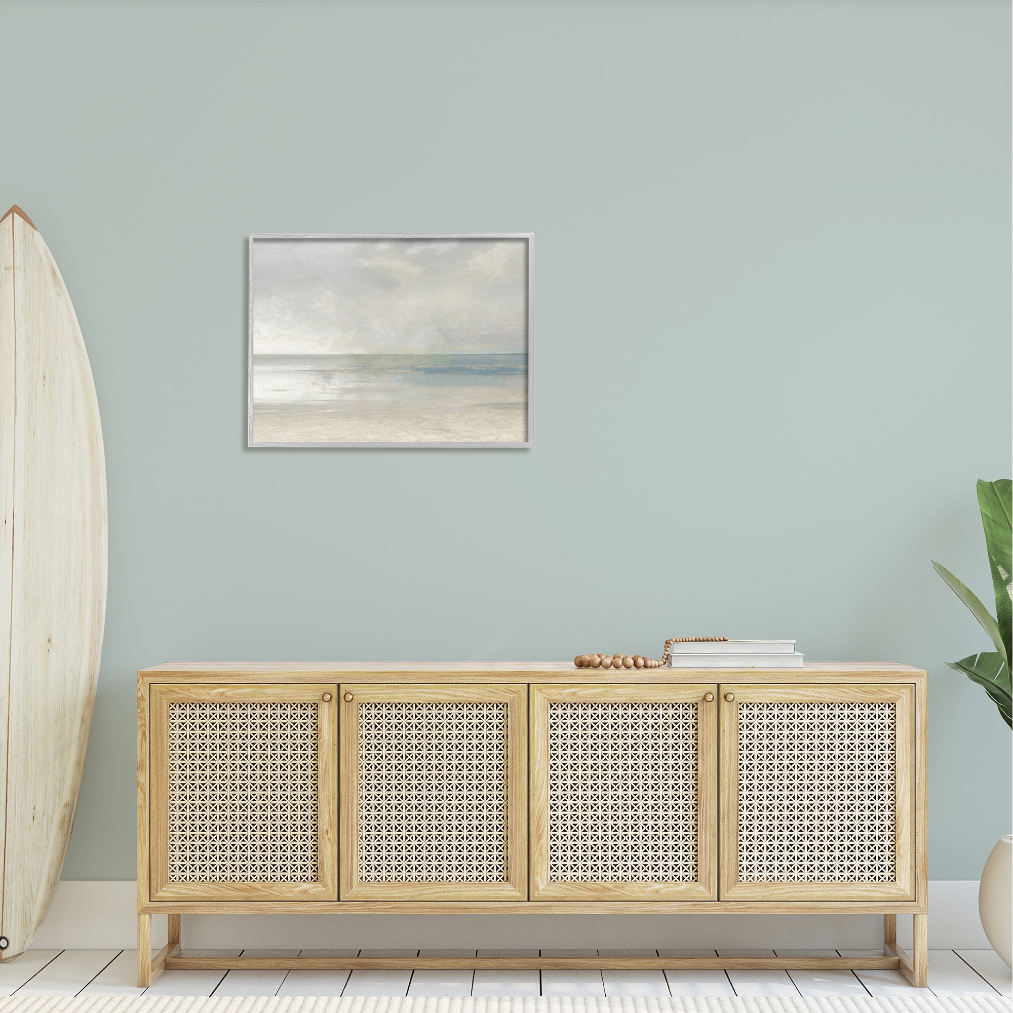 Stupell Sandy Tide Ocean Horizon Landscape Painting Gray Framed Art Print Wall Art
