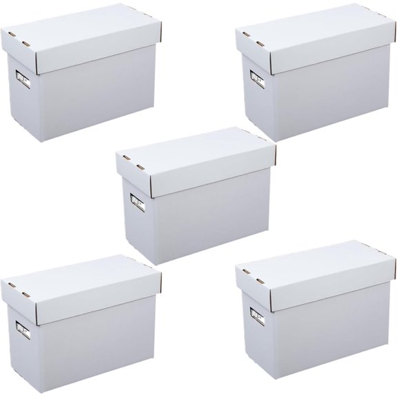 5 Pcs Comic Book Storage Boxes, Holds 150-175 Comics Each, Collapsible, Stackable, Moistureproof, White, 15.83"L x 11.42"W x 7.87"H