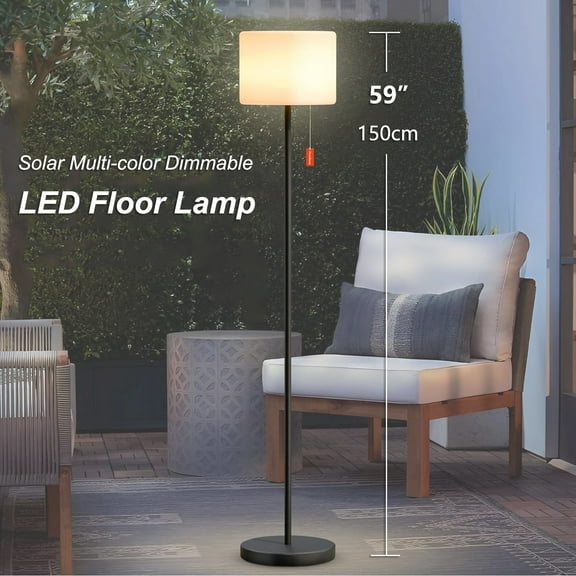 Postlucky 58" Solar Cordless Floor Lamp for Living Room Bedroom, Pull-cord Switch Multi-color Dimmable Battery Floor Lamps, Metal Bracket Tall Pole Standing Light for Home Office Indoor Outdoor