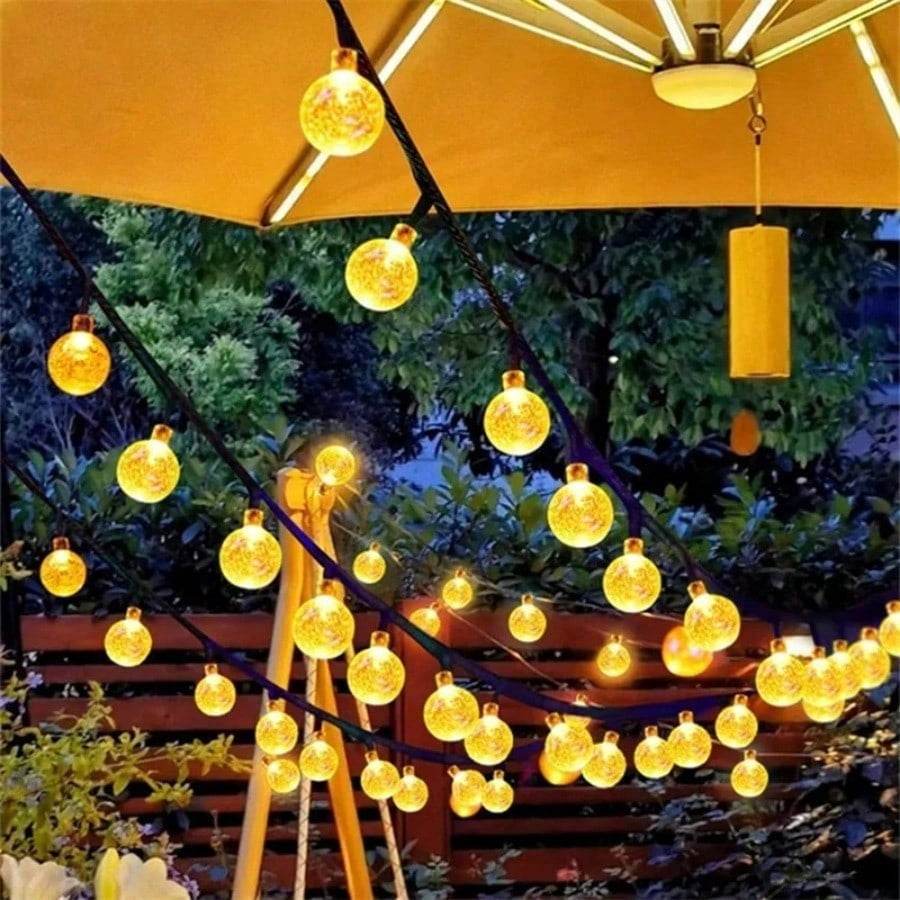 LED Solar String Lights Outdoor Crystal Ball String Light 8 Modes Lighting Solar Camping Lamp for Halloween Christmas Decoration