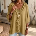 thumbnail image 7 of Setooff Solid Ruffle V Neck Loose Womens Tops, Lightweight Cotton Linen Blend 3/4 Length Sleeve Casual Trendy Womens Shirts, 7 of 7