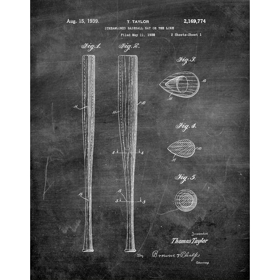 Original Baseball Bat Artwork Submitted In 1939 - Baseball - Patent Art Print