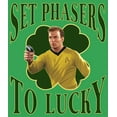 thumbnail image 2 of Junior's Star Trek: The Original Series St. Patrick's Day Captain Kirk Set Phasers to Lucky  Graphic Tee Kelly Green Medium, 2 of 3