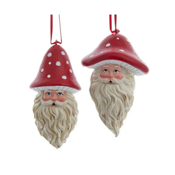 Set of 2 LUCKY MUSHROOM SANTA HEAD Christmas Ornaments by Kurt Adler