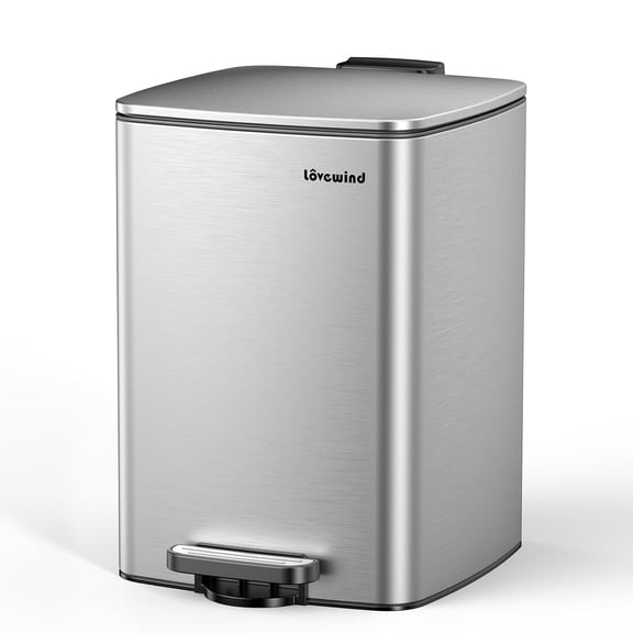 Lovewind 5.2 Gallon Trash Can with Lid,Footstep Garbage Kitchen Can for Kitchen Bedroom Home Office, 20 Liter Trash Bin Brushed Stainless Steel Waste Bin with Soft-Close Lid,Silver