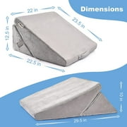 Bed Wedge Pillow, Multipurpose Adjustable Leg Support Pillow, Machine Washable Soft Plush Cover with Handle, Memory Foam Top - GRAY
