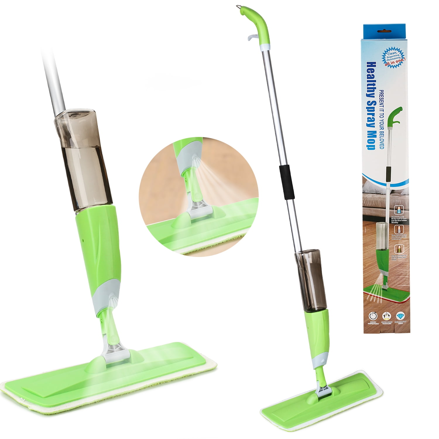 Hardwood Floor Spray Mop,Aiglam Floor Mop for Floor & Window,360 Degree Floor Cleaner with 4 Free Reusable Microfiber Pads with Scrub Brush and Refillable Bottle for Laminate Tile Wood 