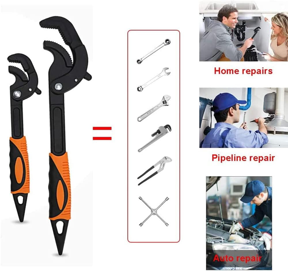 Multi-function Magic Wrench Universal Adjustable Wrenches Steel, Pipe Wrench Set 10.5 and 15-Inch,2-Piece