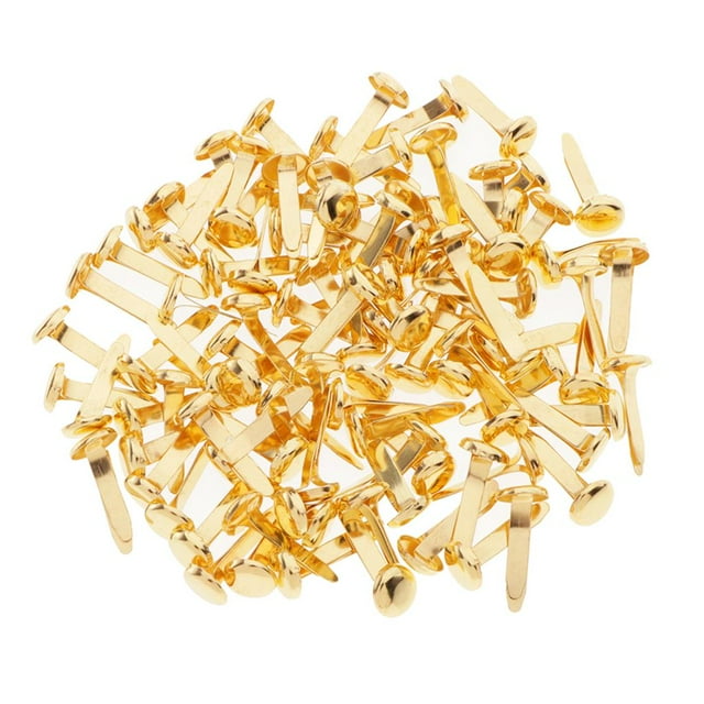 Mini tachuelas de 8 mm x 5 mm, para manualidades de papel, estampado y scrapbooking. 100 piezas de cabeza redonda dorada