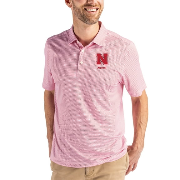 Men's Cutter & Buck White/Scarlet Nebraska Huskers Alumni Pike Eco Symmetry Print Stretch Recycled Polo