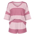 thumbnail image 4 of IWRICH Two Piece Sets for Women Summer Casual Sets Striped Shirts and Shorts Set Oversized Matching Outfits Pink XL, 4 of 4
