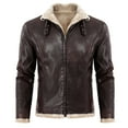 thumbnail image 6 of PU-Leather Jackets for Men Fleece Lined Zip-Up Collared Coats Mens Trendy Solid Color Long Sleeve Thermal Warm Sherpa Motorcycle Outerwear Jacket, 6 of 6