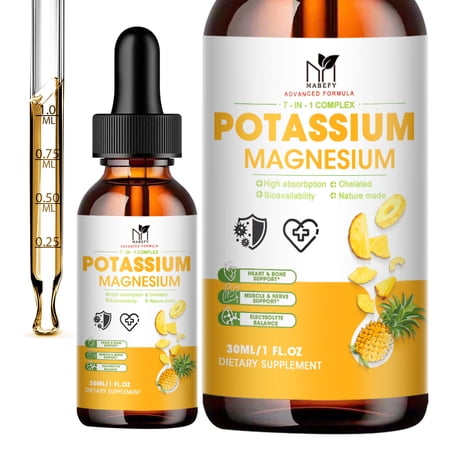 Potassium Magnesium Liquid Drops Supplement - Potassium Supplement with Magnesium, Calcium, Vitamin D3, Zinc - for Leg Cramps, Energy