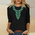 thumbnail image 2 of Penkiiy Casual Woen's Ethnic Style Embroidered Printing T Shirt Tee Graphic Tee Outdoor Daily Vacation T Shirt 3/4 Sleeve Crew Neck Shirt Spring Fall Clothing Apparel M Black, 2 of 5