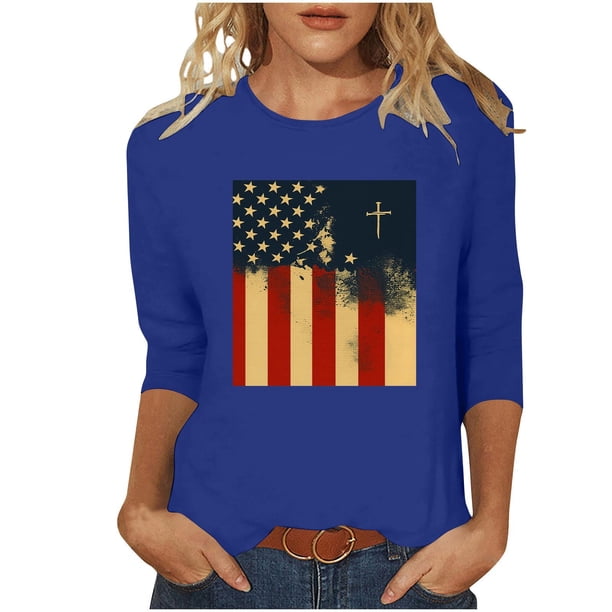Mujeres Tres Cuartos de Manga Tops Impreso Cuello Redondo Blusa, 3/4 Manga Casual Camiseta para la Primavera