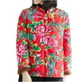thumbnail image 1 of Penkiiy Manteau en Coton Rouge à Fleurs Style Chinois pour Femmes, Imprimé Ethnique Floral Décontracté avec Boucle m Rouge, 1 of 7
