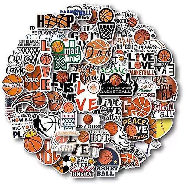 Pegatinas de baloncesto para botella de agua, lindos regalos de baloncesto, 50 piezas, pegatinas deportivas para niños, adolescentes y adultos
