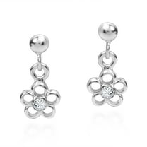 Tiny Daisy Cubic Zirconia Sterling Silver Post Dangle Earrings