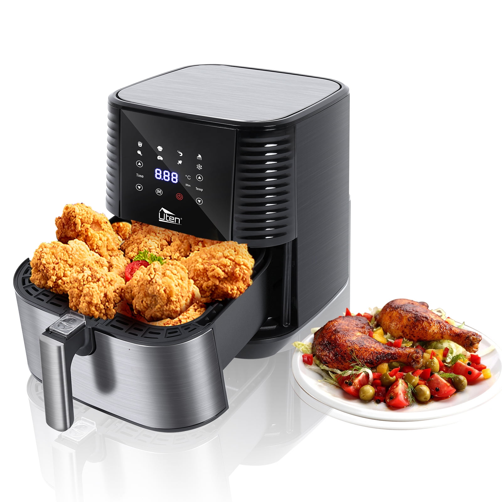 Uten 5.8 Qt Air Fryer Toaster Oven, 1700W 7-in-1 Oil Free Airfryer with 7 Presets & Touch Screen Timer & Temperature Control, Nonstick Basket for Roast Bake Reheat, Easy Clean Compact, Black