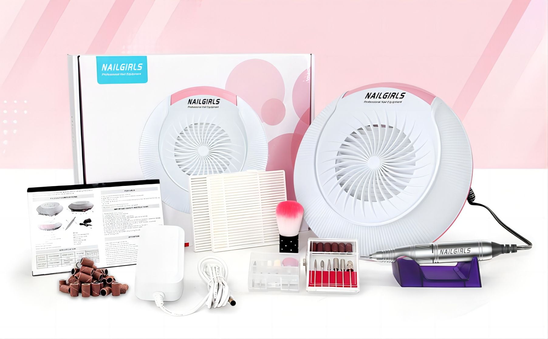 NAILGIRLS Professional 2 in 1 Nail Drill with Efficient Suction, 35000RPM Electric Nail Efile, White