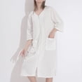 thumbnail image 4 of SWSMCLT Women's Summer House Coat Soft Waffle Housecoat Thin V Neck 3/4 Sleeve Night Gown Knit Robe Zip Up Knee Length Nightgown White Large, 4 of 4