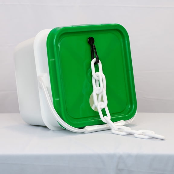 2" x 65' White Heavy Duty Plastic Safety Chain - Pail