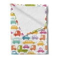 thumbnail image 2 of Cars Soft Flannel Fleece Throw Blanket, Drive on a Sunny Fun Summer Day Theme with Colorful Buses Trucks Exhaust Fumes, Cozy Plush for Indoor and Outdoor Use, 70" x 90", Multicolor, by Ambesonne, 2 of 5