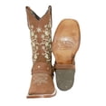 thumbnail image 4 of Women’s Floral Embroidered Harness Square Toe Brown Cowgirl Cowboy Boot, 4 of 5