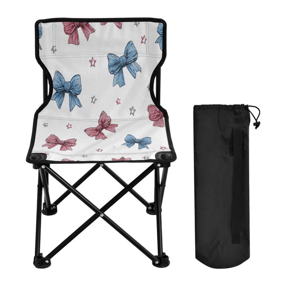 600D Oxford Camping Chair Portable Foldable Chair Supports 220 lbs for Picnic, Fishing, Backpacking Red and Blue Stripes Bows