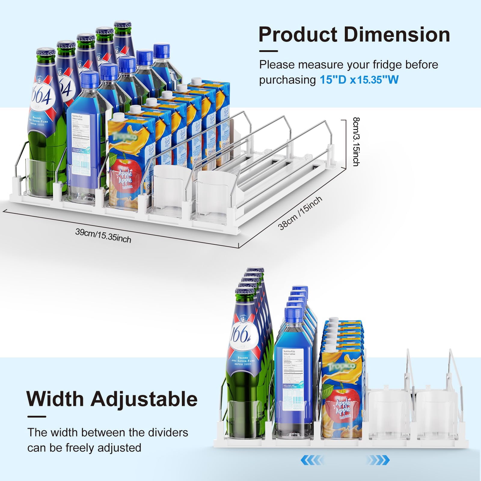 LJSXFI Drink Organizer for Fridge, Soda Can Dispenser for Refrigerator, Self Pushing Fridge Drink Organizer, Holds up to 25 Cans, 5 Row